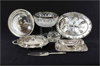 Silver Plate Serving Trays,Pressed Glass Rim Bowls