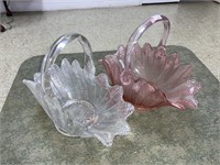 L.E. SMITH GLASS CO. PINK GLASS BASKET & ONE