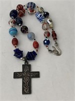 Gorgeous Sterling Silver Cross Necklace Glass