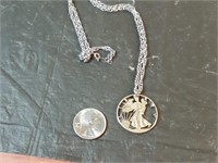 1940 Walking Liberty half dollar necklace charm