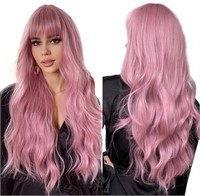 (new)Esmee 26 Inches Long Pink Wig with Bangs