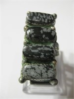 Southwest SS Snowflake Obsidian Ring - Hallmarked