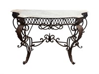 French Marble Top with Iron Base Console