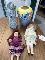 2 DOLLS & MISC. ( ONE DOLL HAS DAMAGE ON FOOT)