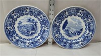 2 blue and white early plates