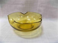 9" Vintage Amber Folded Edge Glass Bowl