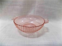 8" Pink Depression Glass Bowl Double Handle Bowl