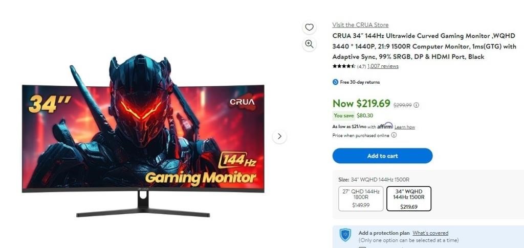 OF1011 34 144Hz Ultrawide Curved Gaming Monitor