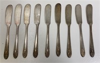 9 Butter Spreaders Vintage Crown Silverplate