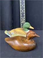 Pair of Vintage Ceramic & Wooden Ducks