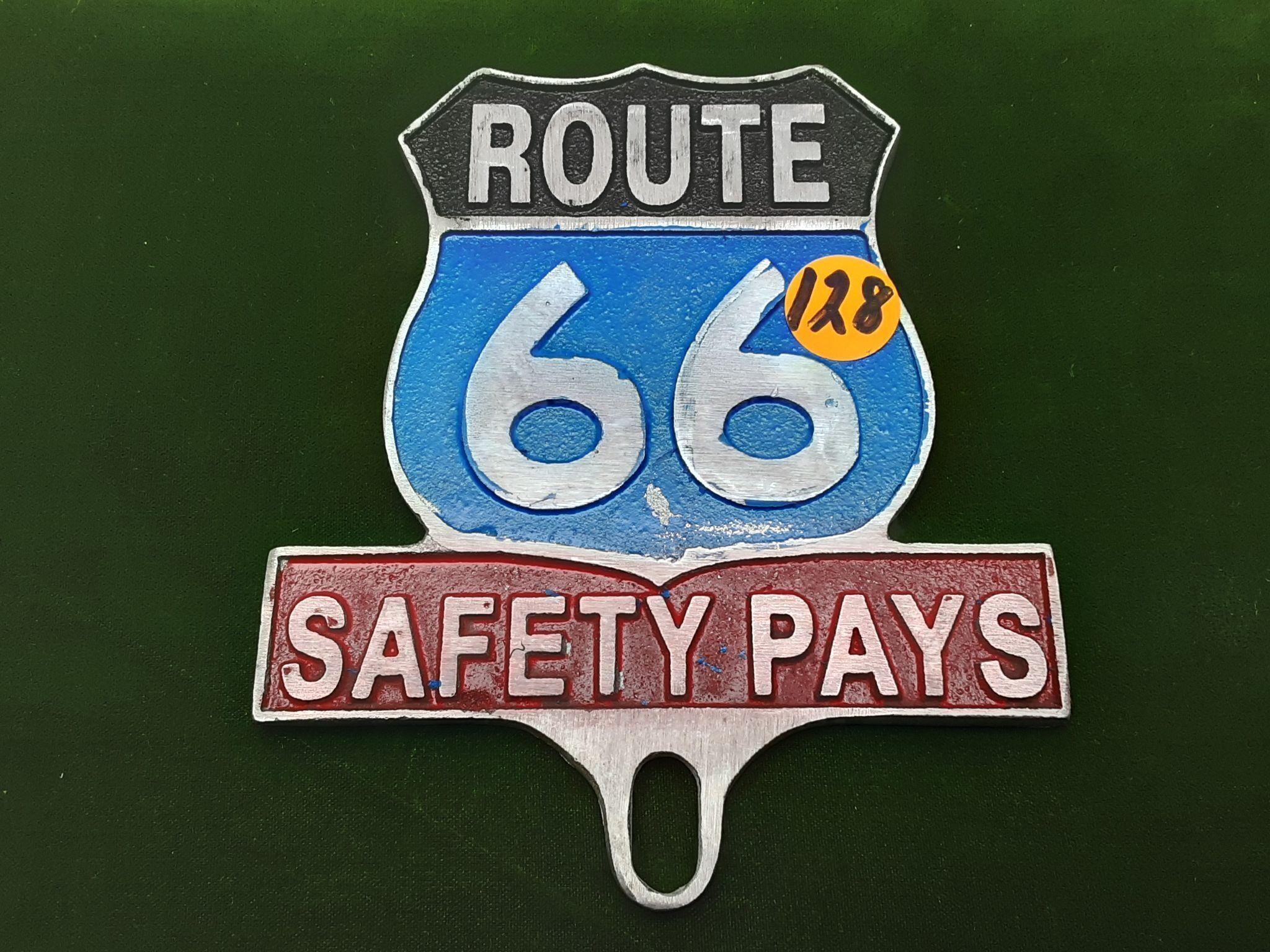 ROUTE 66 SAFETY PAYS ALUMINUM SIGN-5.5"X5"