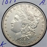 1879 MORGAN SILVER DOLLAR AU