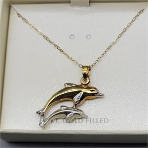 10k YELLOW GOLD FILLED DOLPHIN PENDANT & CHAIN