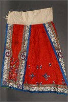 Chinese Red Damask Silk Concertina Skirt,