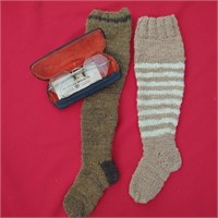 Vtg Child Stocking Wool Sock & Eyeglasses