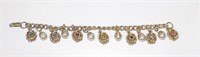 Vintage Jeweled Flowers & Pearls Charm Bracelet