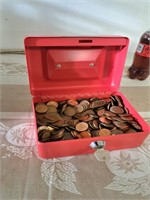 Lock box witth pennies 4.5 x 6 x 3"H