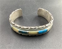 NAVAJO MOTHER OF PEARL TURQUOISE SILVER CUFF