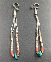 NAVAJO BEADED SILVER AND TURQUOISE EARRINGS