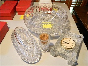 Crystal - Butter Dish, Bowl, Toothpick, Clock