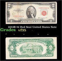 1953B $2 Red Seal United States Note Grades vf++