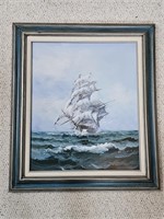 Signed Sailing Ship Oil Painting By W. Sopia