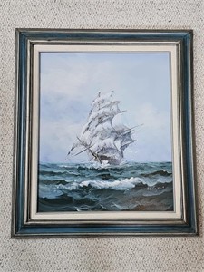Signed Sailing Ship Oil Painting By W. Sopia