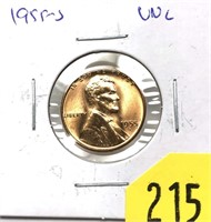 1955-S Lincoln cent, Unc.