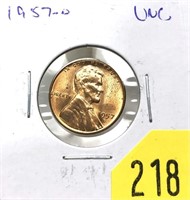 1957-D Lincoln cent, Unc.
