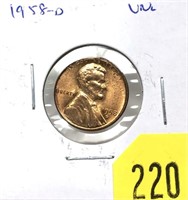 1958-D Lincoln cent, Unc.