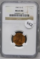 1947-D NGC MS65RD Wheat Cent.