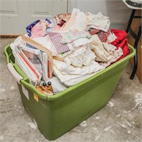Tote of Linens, Sewing Patterns and Other Misc.