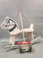 Vintage Wooden Rocking Horse & Push Toy