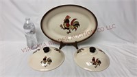 Vintage Metlox Poppytrail Rooster Platter & Lids