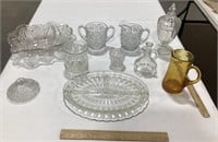 Glass lot w/ relish tray, bowl & candle holder