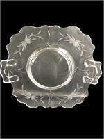 Etched Glass Handled Serving Tray