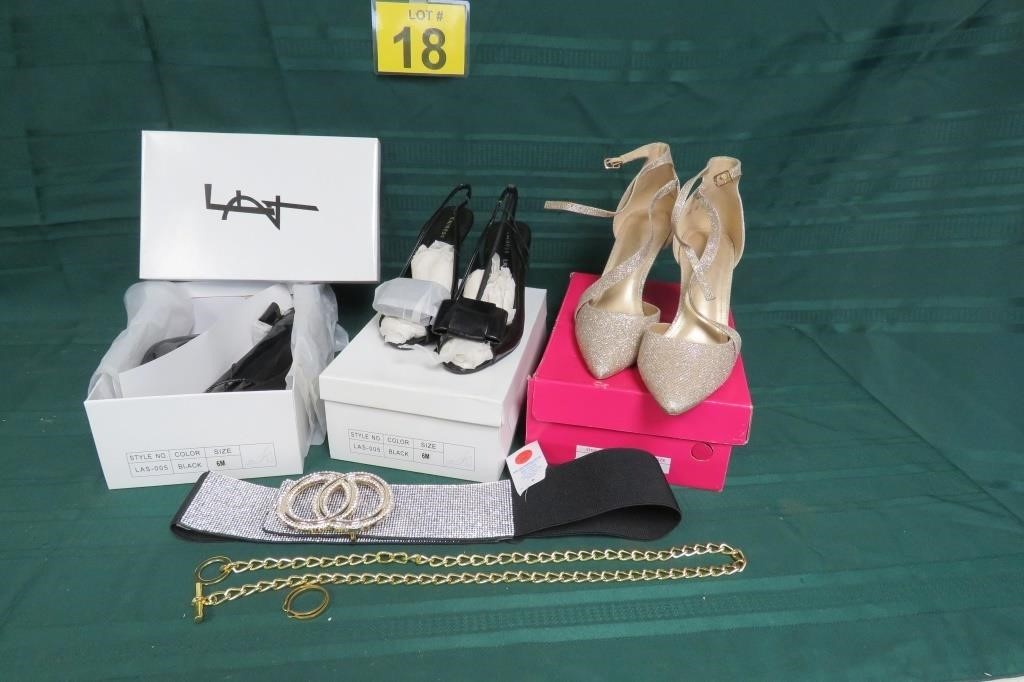 Heels 2 - sz 6 1 - sz 9.5 w/ Belts & Earrings