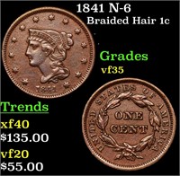 1841 N-6 Braided Hair 1c Grades vf++