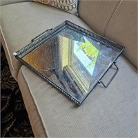 LARGE Antiqued Handled Mirror Tray