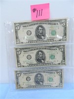 (3) 1950 Ser. $5 Federal Reserve Notes, Green