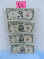 (4) 1963 Ser. $5 U.S. Notes, Red Seals