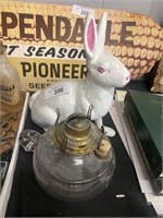 Oil lamp base, concrete handpainted bunny.