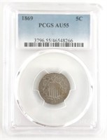 1869 U.S. Shield Nickel PCGS AU 55