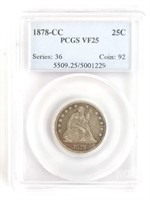 1878-CC U.S. Liberty Seated Quarter PCGS VF 25