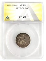 1875-CC U.S. Silver Twenty Cent Piece ANACS VF 25