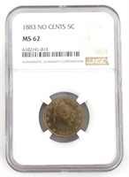 1883 No Cents U.S. Liberty Head Nickel NGC MS 62