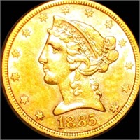 1885-S $5 Gold Half Eagle CLOSELY UNCIRCULATED