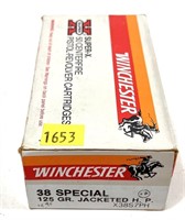 Box of .38 SPL +P 125-gain jacketed HP Winchester