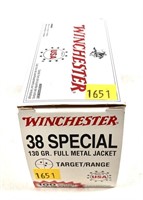 Box of .38 SPL 130-grain FMJ Winchester cartridges