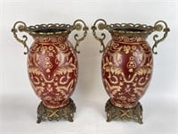 Pair of Vases with Ormolu Style Metal Accents